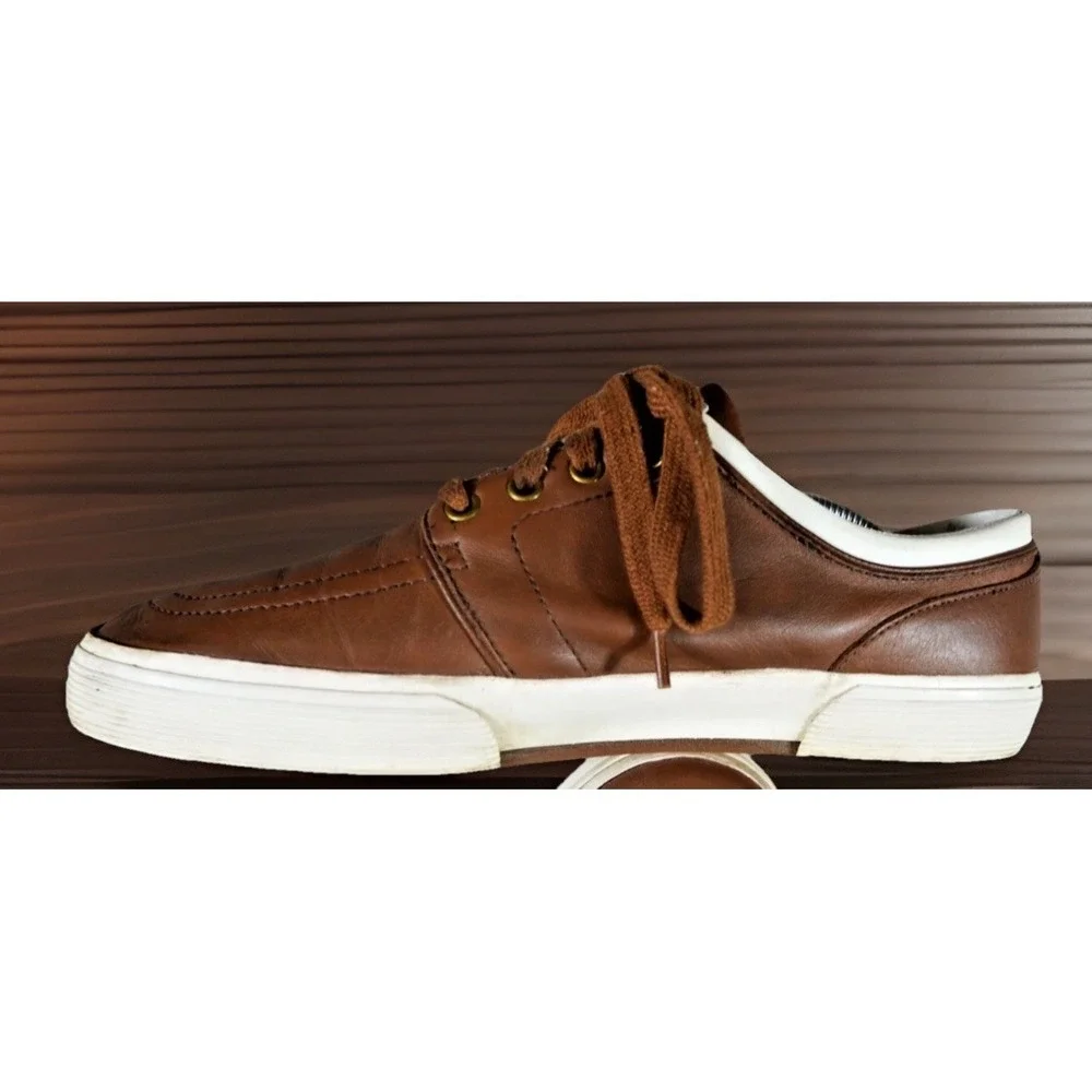 Polo Ralph Lauren Faxon‎ Low Sneakers Mens 10.5D Brown Leather Lace Up